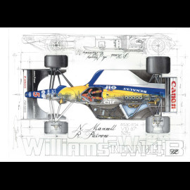 Nigel Mansell Williams FW14B n° 5 World Champion 1992 Original Zeichnung von Sébastien Sauvadet