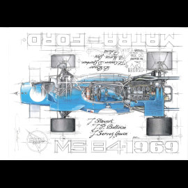 Jackie Stewart Matra MS84 n° 2 World Champion 1969 Original Zeichnung von Sébastien Sauvadet