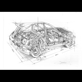 Renault 5 Maxi Turbo 1980 3/4 Original Zeichnung von Sébastien Sauvadet