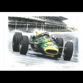 Jim Clark Lotus 38 n° 82 Sieger 500 Miles Indianapolis 1965 Original Zeichnung von Sébastien Sauvadet