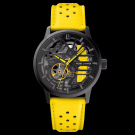 Paddock Automatic Watch Yellow Racing Leather bracelet Made in France Pierre Lannier 145G849 - women