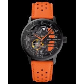 Paddock Automatic Watch Orange Racing Leather bracelet Made in France Pierre Lannier 145G899 - women