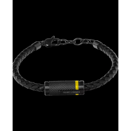 Paddock Bracelet Black / Yellow Plaited Leather Made in France Pierre Lannier BJ40A1541