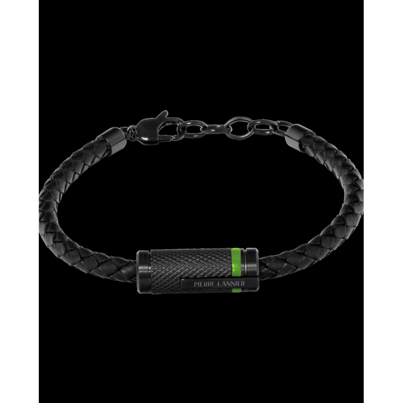 Paddock Armband Black / Grün Geflochtenes Leder Hergestellt in Frankreich Pierre Lannier BJ40A1571