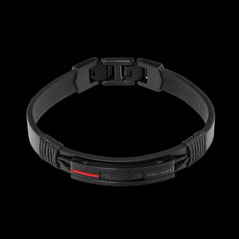 Paddock Bracelet Black / Red Steel and Leather Pierre Lannier BJ40A5551