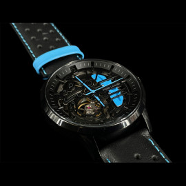 Paddock Automatic Watch Black / Blue Leather bracelet Made in France Pierre Lannier 345A466