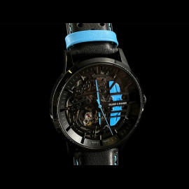 Paddock Automatic Watch Black / Blue Leather bracelet Made in France Pierre Lannier 345A466