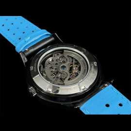 Paddock Automatic Watch Black / Blue Leather bracelet Made in France Pierre Lannier 345A466