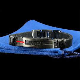 Paddock Armband Schwarz / Rot Stahl und Leder Pierre Lannier BJ40A5551