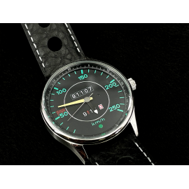Porsche 911 Automatikwerk Uhr 250 km/h Tachometer kissenförmigen Gehäuse / schwarz Wahl / grüne Zahlen