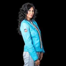 Steve McQueen Jacket Jutta Nordic Blue Leather – 1971 Racing Style for Women – Article ID 27674-0611