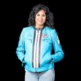 Steve McQueen Jacket Jutta Nordic Blue Leather – 1971 Racing Style for Women – Article ID 27674-0611