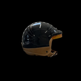Helmet Glossy black with black and white chequered pattern – Beige leather reinforcement