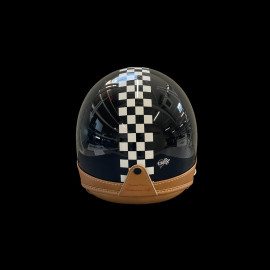 Helmet Glossy black with black and white chequered pattern – Beige leather reinforcement
