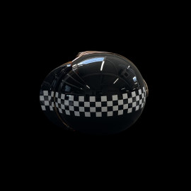 Helmet Glossy black with black and white chequered pattern – Beige leather reinforcement
