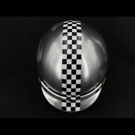 Grey helmet with brushed steel effect and White Checkerboard - Beige Leather Reinforcement