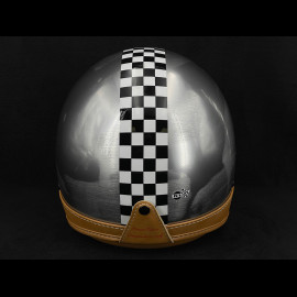 Grey helmet with brushed steel effect and White Checkerboard - Beige Leather Reinforcement