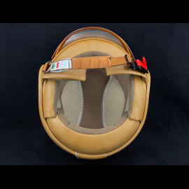 Grey helmet with brushed steel effect and White Checkerboard - Beige Leather Reinforcement