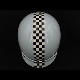 Helmet Vintage Sky blue with black and white chequered pattern – Beige leather reinforcement