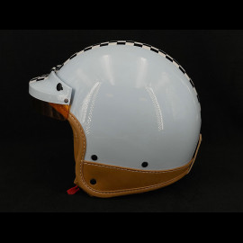 Helmet Vintage Sky blue with black and white chequered pattern – Beige leather reinforcement