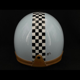 Helmet Vintage Sky blue with black and white chequered pattern – Beige leather reinforcement