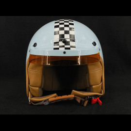 Helmet Vintage Sky blue with black and white chequered pattern – Beige leather reinforcement