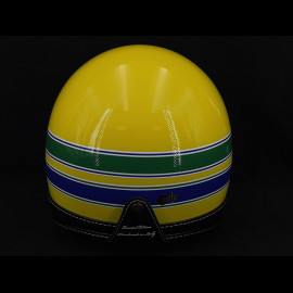 Ayrton SENNA Inspiration Helmet Yellow with Blue and Green Stripes - Black Leather Reinforcement
