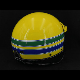 Ayrton SENNA Inspiration Helmet Yellow with Blue and Green Stripes - Black Leather Reinforcement