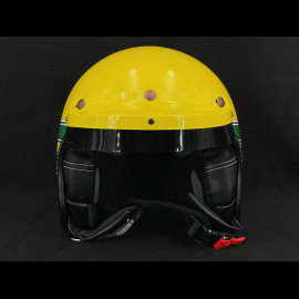 Ayrton SENNA Inspiration Helmet Yellow with Blue and Green Stripes - Black Leather Reinforcement