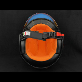 PIN UP Driver Helmet in Cobalt Blue with orange stripe – Black and orange leather reinforcement