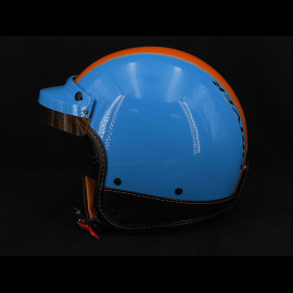 PIN UP Driver Helmet in Cobalt Blue with orange stripe – Black and orange leather reinforcement