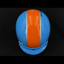 PIN UP Driver Helmet in Cobalt Blue with orange stripe – Black and orange leather reinforcement