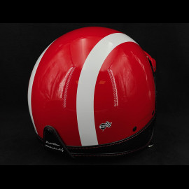 Joseph Siffert Signature Red helmet with white stripes and cross – Black and red leather reinforcement