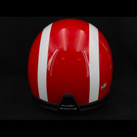 Joseph Siffert Signature Red helmet with white stripes and cross – Black and red leather reinforcement