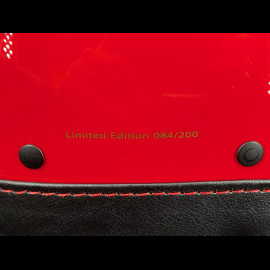 Joseph Siffert Signature Red helmet with white stripes and cross – Black and red leather reinforcement