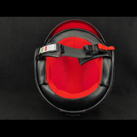 Joseph Siffert Signature Red helmet with white stripes and cross – Black and red leather reinforcement