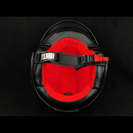 Mat Black Helmet with Green, White and Red Stripes - Black and Red leather reinforcement