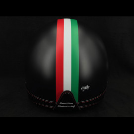 Mat Black Helmet with Green, White and Red Stripes - Black and Red leather reinforcement