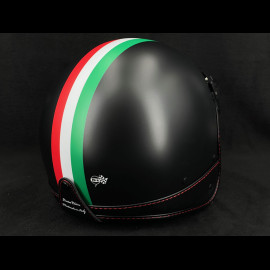 Mat Black Helmet with Green, White and Red Stripes - Black and Red leather reinforcement