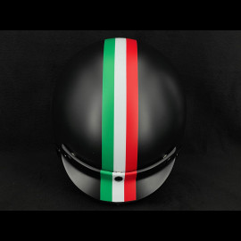 Mat Black Helmet with Green, White and Red Stripes - Black and Red leather reinforcement