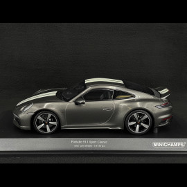 Porsche 911 Sport Classic Typ 992 2022 Metallic Grau mit Weißen Streifen 1/18 Minichamps 155062002