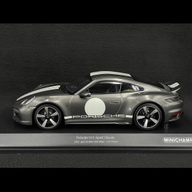 Porsche 911 Sport Classic Typ 992 2022 Metallic Grau mit Weißen Streifen 1/18 Minichamps 155062004