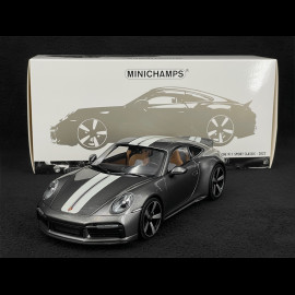 Porsche 911 Sport Classic Typ 992 2022 Metallic Grau mit Weißen Streifen 1/18 Minichamps 110069201
