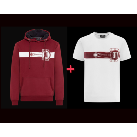 Set von 2 Porsche Sweatshirt + Bielle T-Shirt 911 Essential Weiß / Burgundyrot