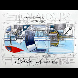 Banner Ford GT40 Mk II JWA Gulf n° 1 24h Le Mans 1966 Shelby American original drawing by Sébastien Sauvadet