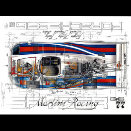 Banner Porsche 936 Martini Racing Winner 24h Le Mans 1977 original drawing by Sébastien Sauvadet