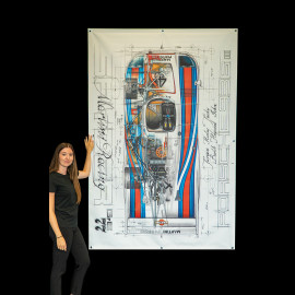 Banner Porsche 936 Martini Racing Winner 24h Le Mans 1977 original drawing by Sébastien Sauvadet