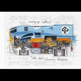 Porsche 917 KH n°20 Gulf 24h Le Mans 1970 Steve McQueen Originalzeichnung von Sébastien Sauvadet