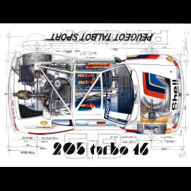 Banner Peugeot 205 Turbo 16 Gr.B Peugeot Talbot Sport original drawing by Sébastien Sauvadet