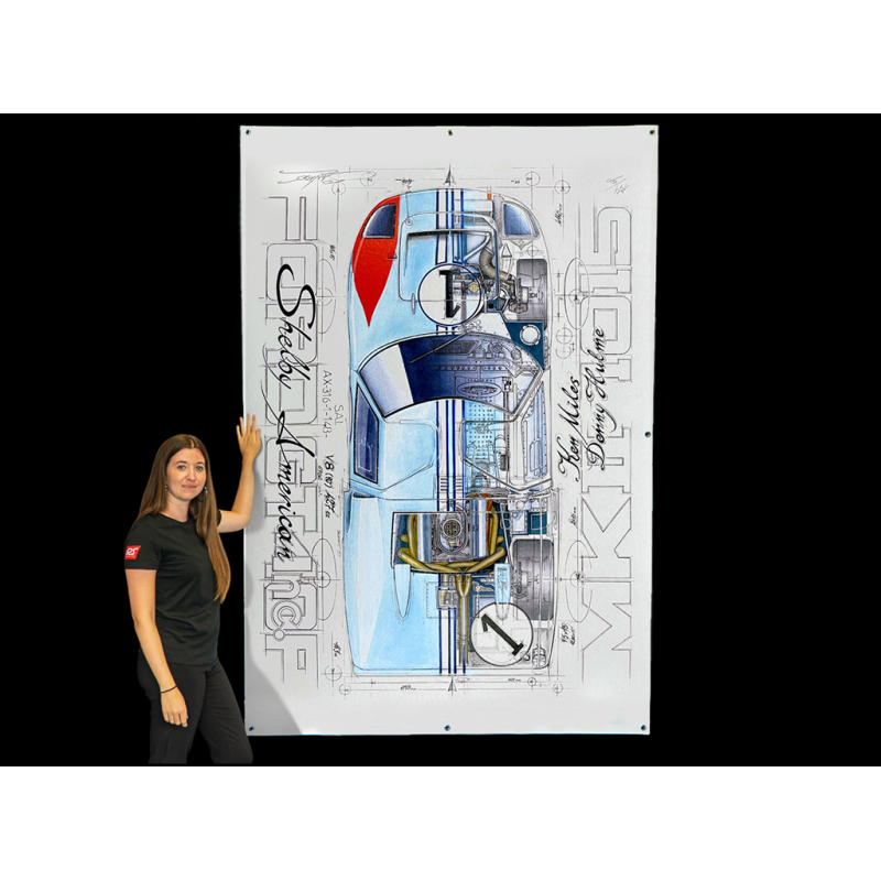 Banner Ford GT40 Mk II JWA Gulf n° 1 24h Le Mans 1966 Shelby American Originalzeichnung von Sébastien Sauvadet Banner Ford GT40 Mk II JWA Gulf n° 1 24h Le Mans 1966 Shelby American Originalzeichnung von Sébastien Sauvadet